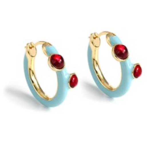 Don’t Ask - Brand new Blue & Goldtone Crystal Accent Huggie Earring - Picture 1 of 3